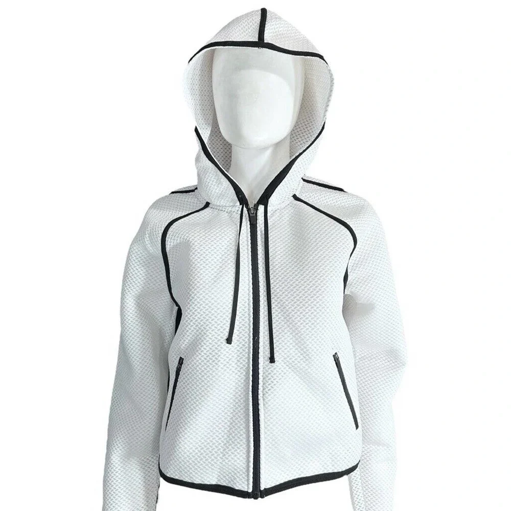 Hot Beso Hooded Zip Up Jacket White Black Women's Medium